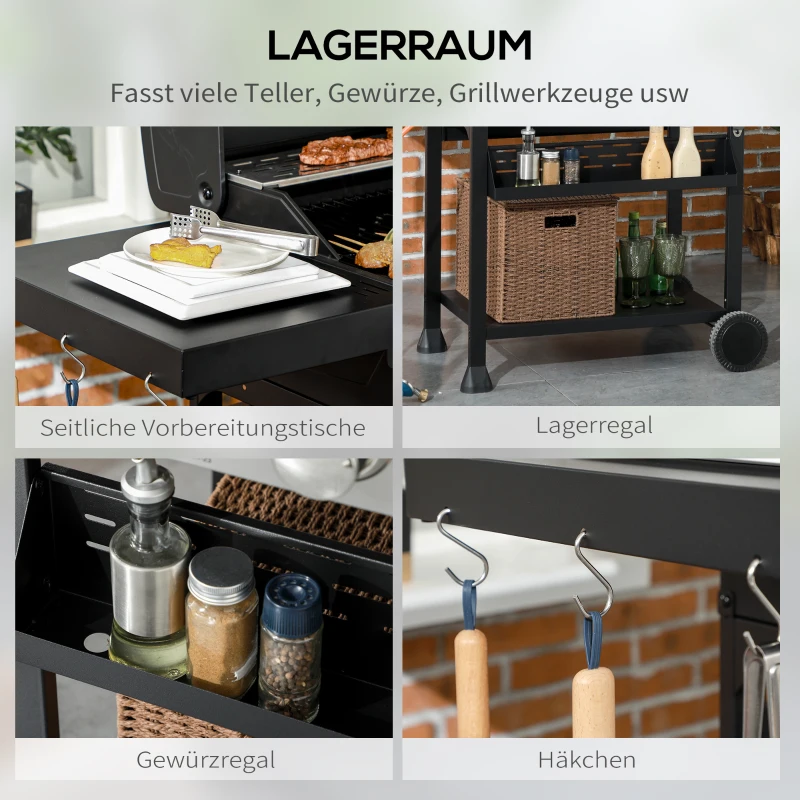 Outsunny Gasgrill BBQ-Grill, 4 Hauptbrenner, 1 Seitenkocher, 1 Warmhalteplatte; 135 x 53 x 101cm, Dunkelgrau