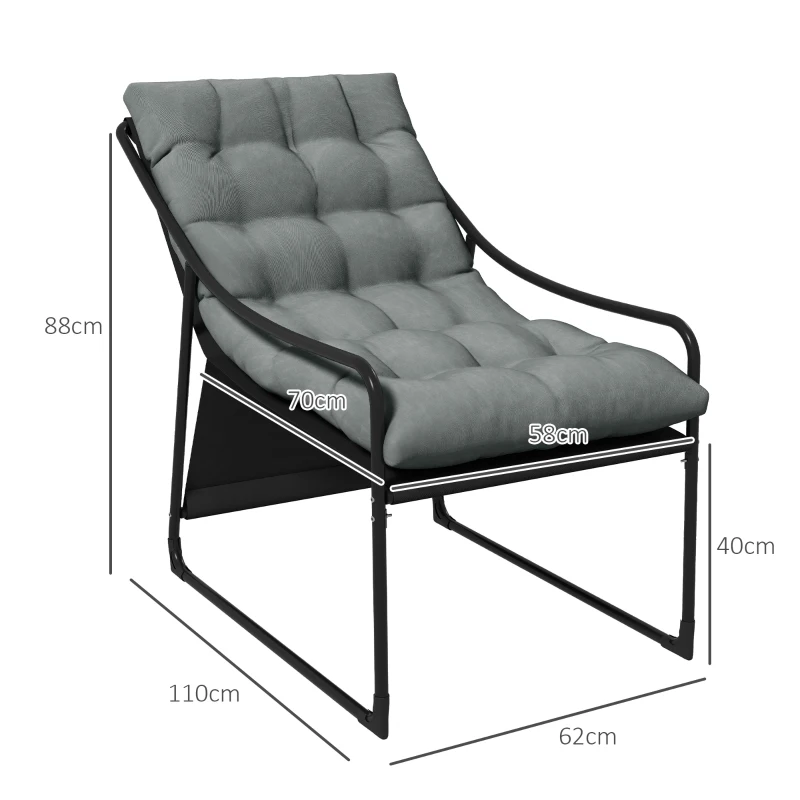 Outsunny Chaise de jardin fauteuil d'extérieur avec coussin cadre en acier pour balcon, terrasse, jardin gris