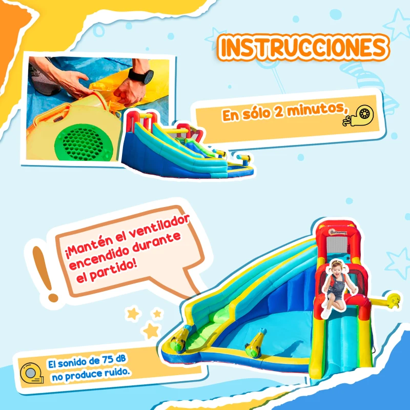 Outsunny Castillo Inflable para Niños +3 Años con 2 Toboganes Trampolín Piscina y Bolsa de Transporte 385x365x200 cm Multicolor