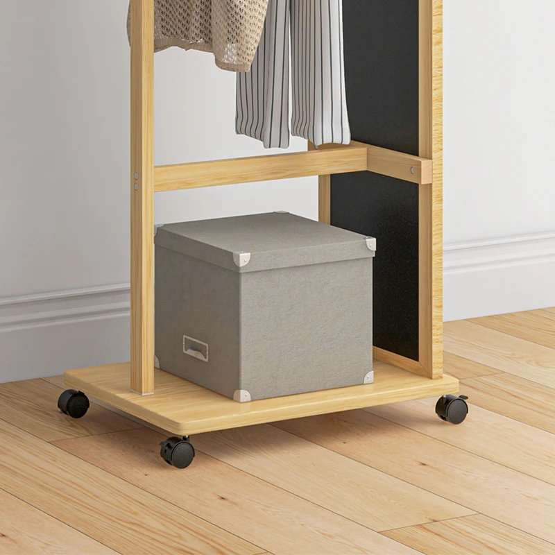 HOMCOM Miroir sur pied avec roulettes et multi-rangements 1 tringle portant 1 étagère inférieure en bois coloris naturel