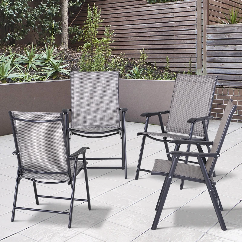Outsunny Set 4 Sedie Pieghevoli da Esterni in Acciaio e Texteline Per Giardino Veranda Terrazzo, Grigio, 58 x 64 x 94cm