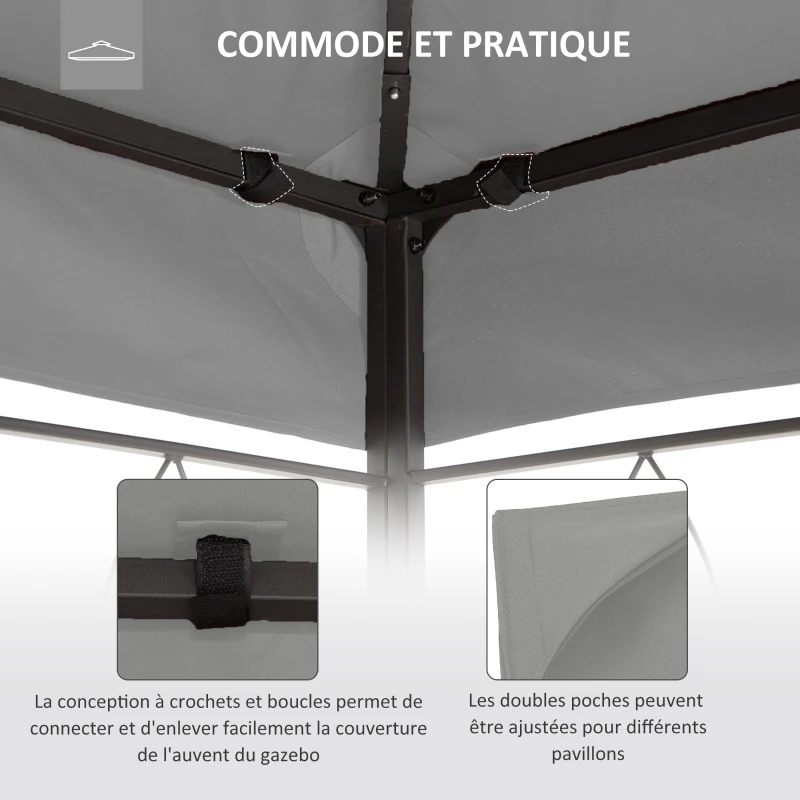 Outsunny Toile de rechange pour pavillon tonnelle tente 3 x 4 m polyester haute densité 180 g/m² gris clair