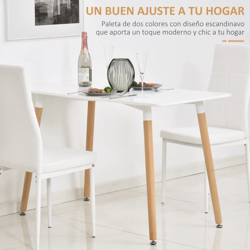HOMCOM Mesa de Comedor Estilo Nórdico Mesa de Cocina con Patas de Madera de Haya Estructura de Metal 120x60x75 cm Blanco