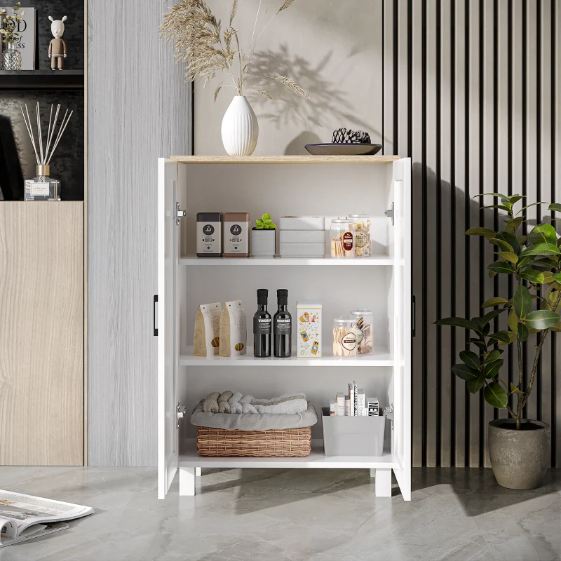 HOMCOM Mueble Auxiliar Moderno con 2 Puertas Estante Ajustable y Base Elevada para Salón Cocina Comedor 60x30x90 cm Blanco(m-7)