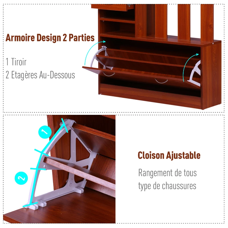 Homcom Ensemble Meubles d'Entrée en Bois Marron 90 x 22 x 116 cm