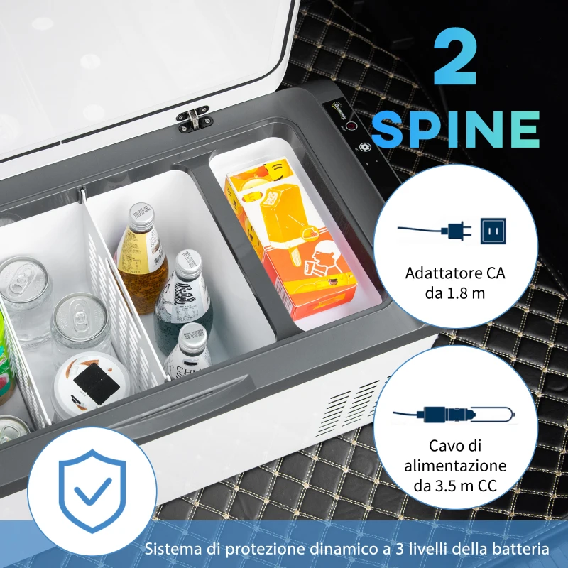 Outsunny Frigo Portatile Elettrico 20L da 12 Volt con Maniglia e Schermo LCD, 61x32x28.5cm, Bianco
