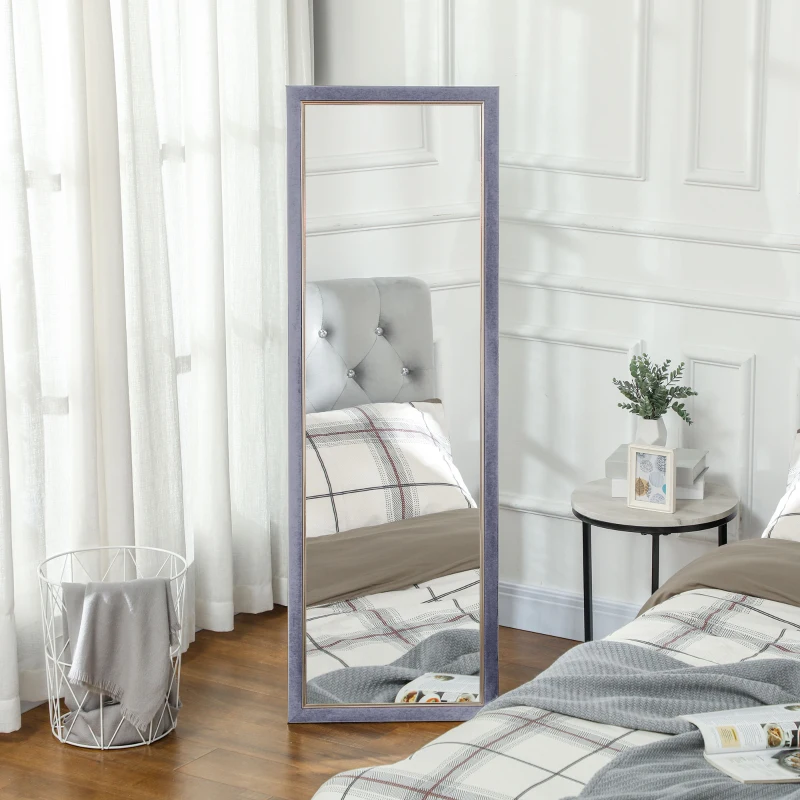 HOMCOM Espejo de Cuerpo Entero 150x50 cm con Marco en Terciopelo y Soporte para Salón Dormitorio Gris