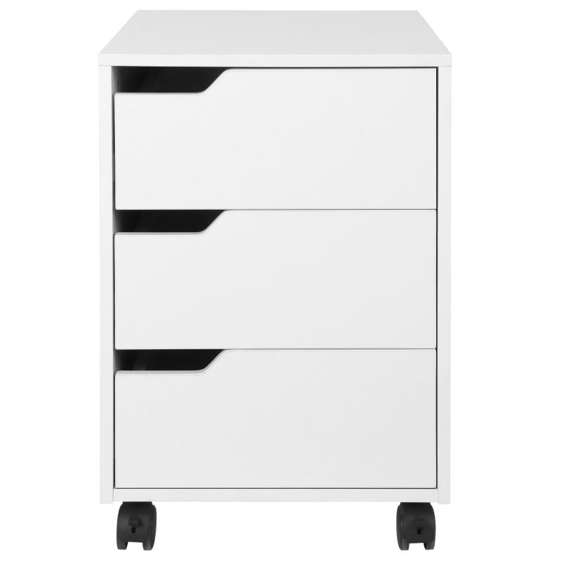 HOMCOM Caisson bureau mobile avec 3 tiroirs, meuble rangement bureau sur roulettes pour documents et imprimante, caisson de rangement compact pour travail ou chambre, 40x50x57,5cm, blanc