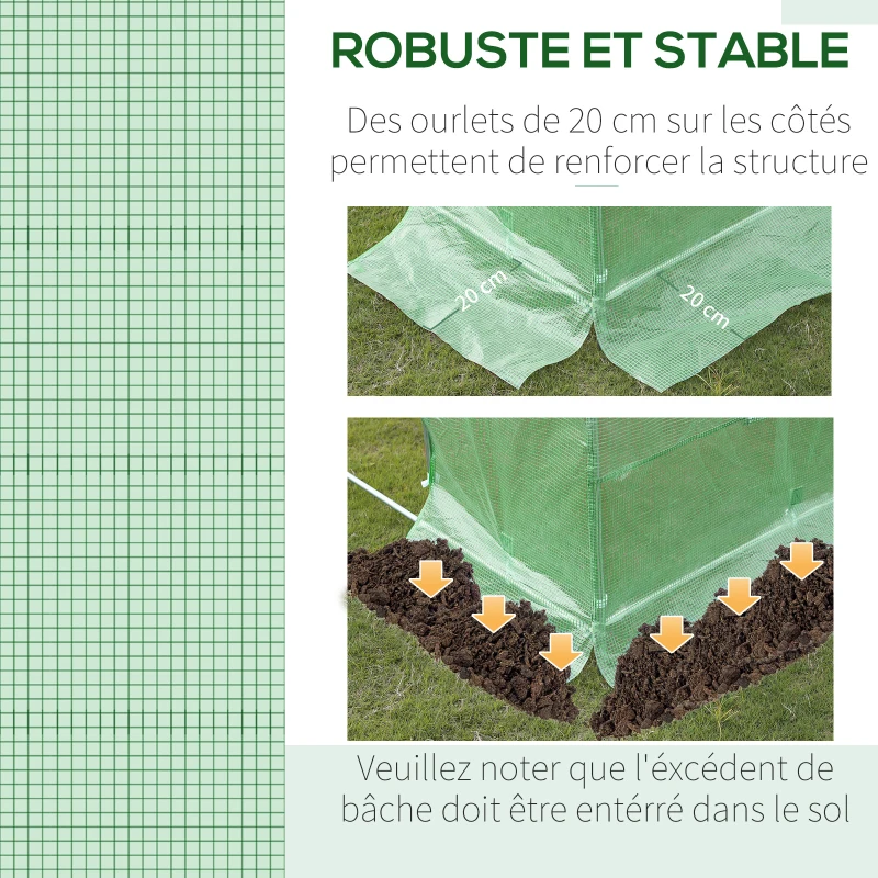 Outsunny Bâche de Rechange Serre Tunnel 9 m², bâche 3 x 3 x 2 m PE Anti-UV imperméable 6 fenêtres + Porte Enroulable zippée Vert foncé