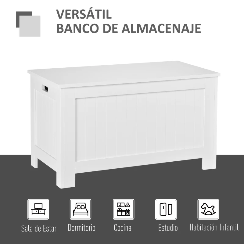 HOMCOM Baúl de Almacenaje con Tapa Baúl de Almacenaje Versátil con Bisagra de Seguridad para Pasillo Salón 81x40x46 cm Blanco