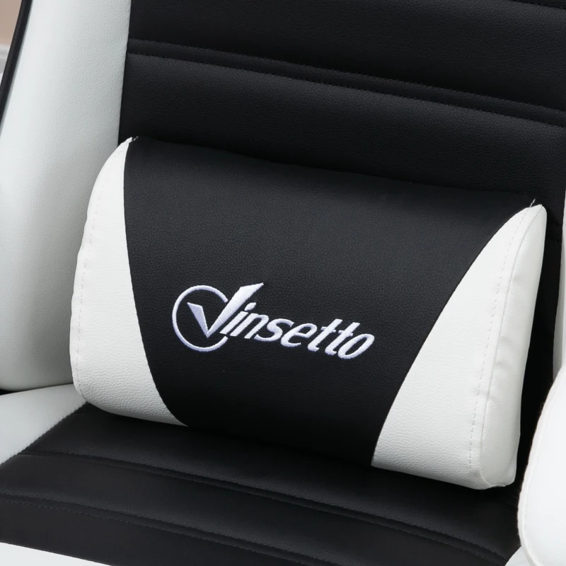 Vinsetto Silla Gaming Profesional de Cuero PU con Altura Ajustable Inclinable 135° Reposacabezas 65x63x136-142 cm Negro y Blanco