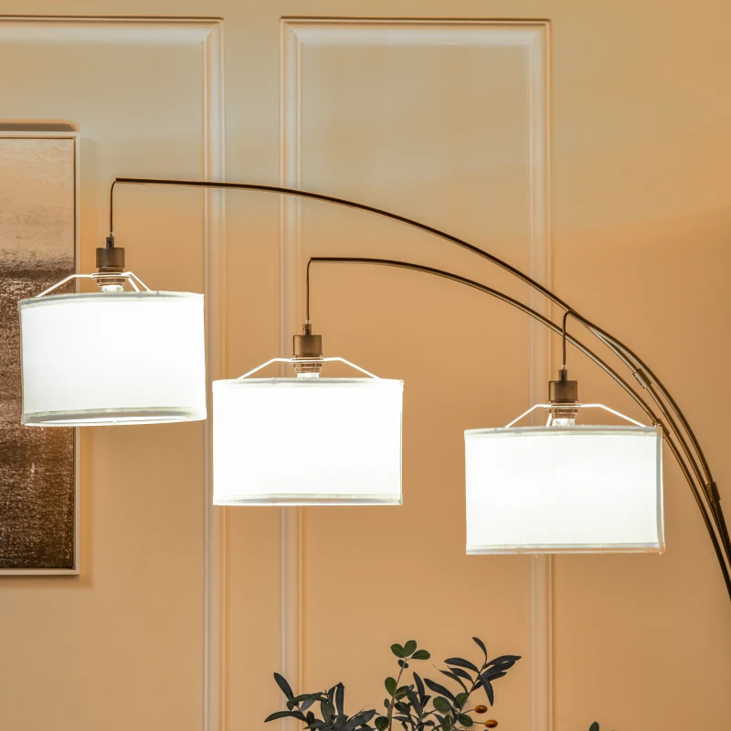 HOMCOM Lampada da Terra con 3 Luci e Braccia Flessibili, Base in Marmo e Palo in Metallo, 103x34.5x205cm, Nero e Bianco