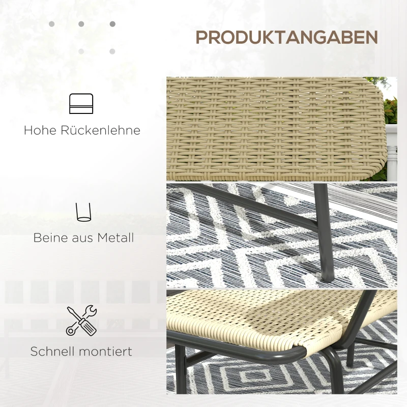 Outsunny Outdoor Bank für 2 Personen, Kunstrattan, rostfreier Metallrahmen, 132 x 66 x 80 cm, Khaki