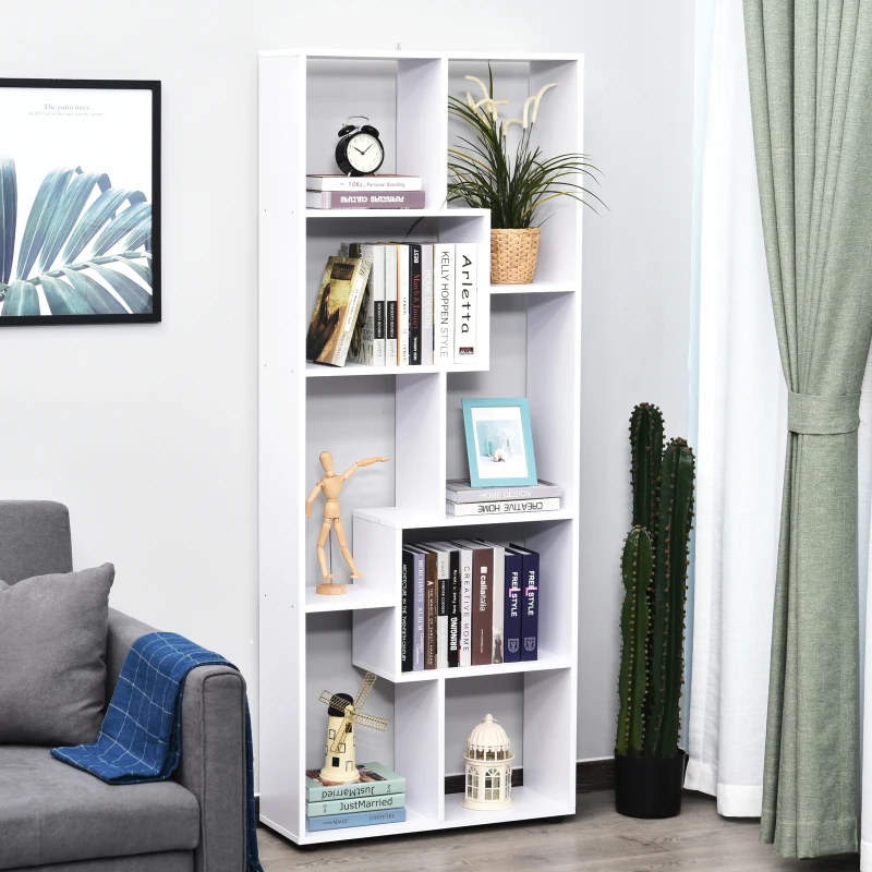 HOMCOM Estantería Moderna Vertical Diseño de Librería con 8 Estantes E1 Tablero de Partículas 70x24x178cm Blanco