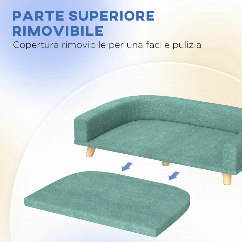 PawHut Divano per Cani di Taglia Grande con Gambe Rialzate e Cuscino Sfoderabile, 98x67x25 cm, Verde Chiaro