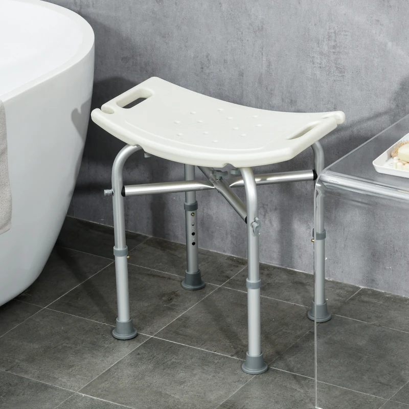 HOMCOM Sgabello da Doccia in Alluminio con Altezza Regolabile, Cuscino e Piedini Antiscivolo, Bianco