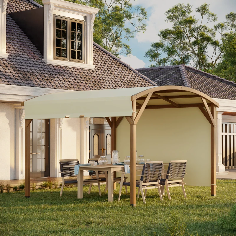 Outsunny Pergola, Gartenpavillon, einziehbares Dach, Seitenwand, robuster Holzrahmen, creme, 3,20 x 3 m