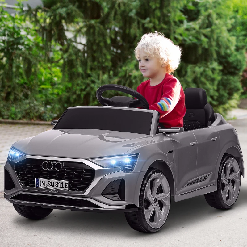 AIYAPLAY Coche Eléctrico para Niños Audi Q8 etron sportback con Batería 12V Mando a Distancia Faros Bocina y Música Gris