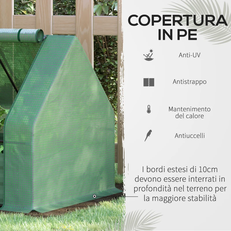 Outsunny Letto per Orto con Serra da Giardino, Acciaio con Copertura PE, Finestra Avvolgibile, 127x95x92cm