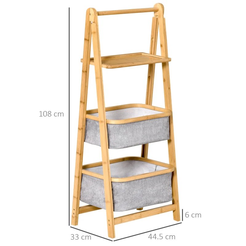 HOMCOM Foldable Bathroom Rack 3-Tier Ladder Shelf Lightweight Storage Organizer Space Saver for Bathroom, Laundry, Balcony