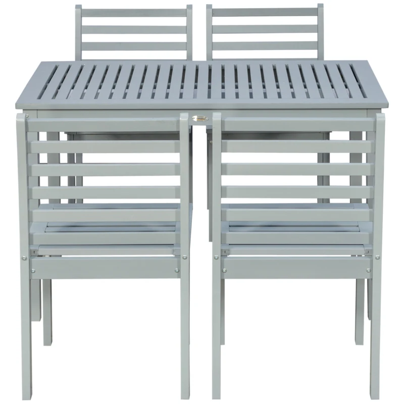 Outsunny Conjunto de Muebles de Jardín de Madera 5 Piezas Juego de Mesa y 4 Sillas Decoración para Terraza Patio Balcón Gris