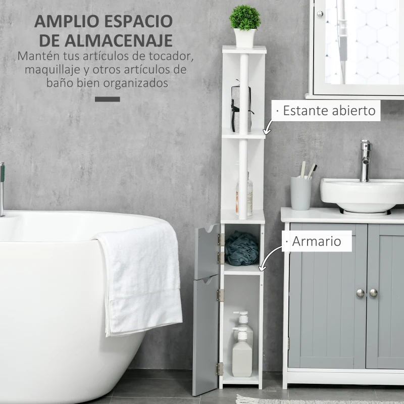 kleankin Mueble de Baño con Puertas y Estantes Abiertos Armario de Baño Estilo Moderno 15,2x29,8x118 cm Gris