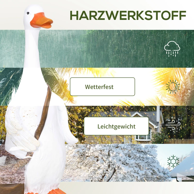 Outsunny Blumentopf, Schwan mit Umhängetasche, wetterfest, 32 x 18 x 60 cm, Weiß, Braun