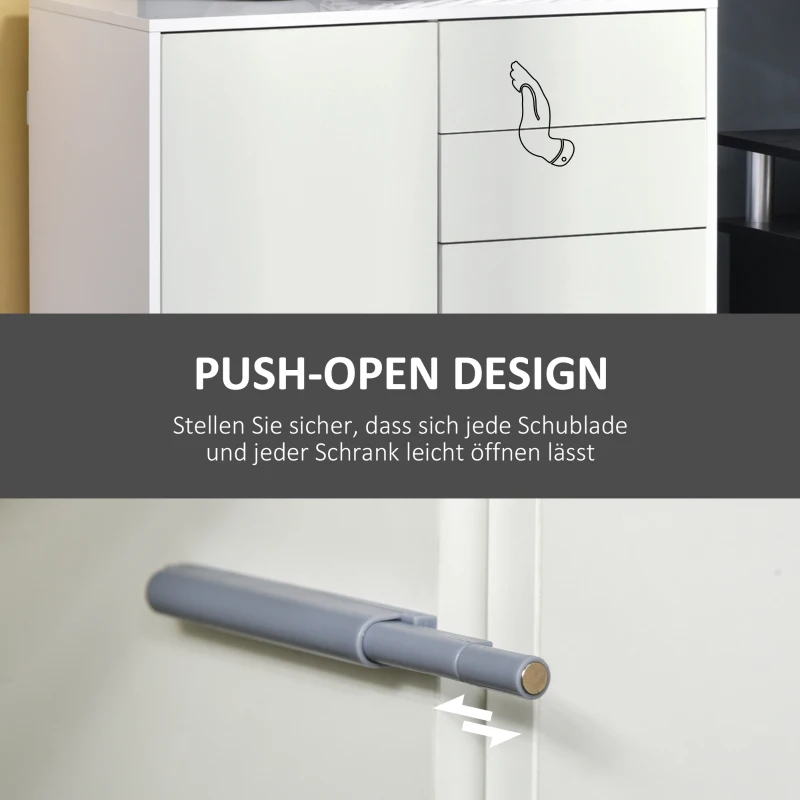 HOMCOM Aufbewahrungsschrank mit 2 Schubladen, 2 Türen, mit Kippschutz, für Wohnzimmer, Schlafzimmer, 79 x 36 x 74 cm, Weiß