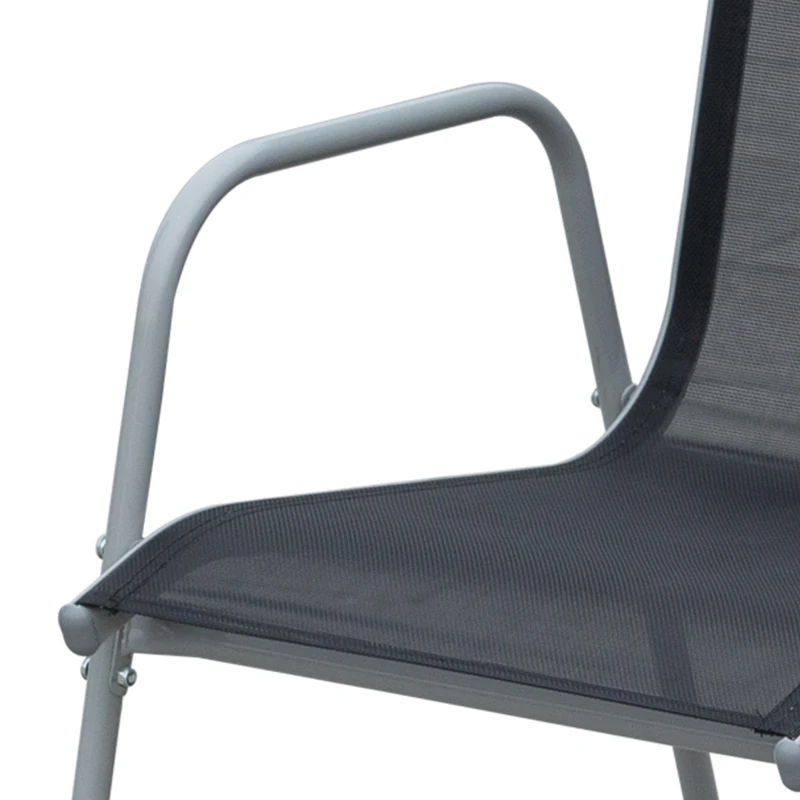 Outsunny Conjunto de Muebles Exterior para Jardín de 7 Piezas Incluye 1 Mesa y 6 Sillas Apilables con Reposabrazos 150x90x72cm Negro