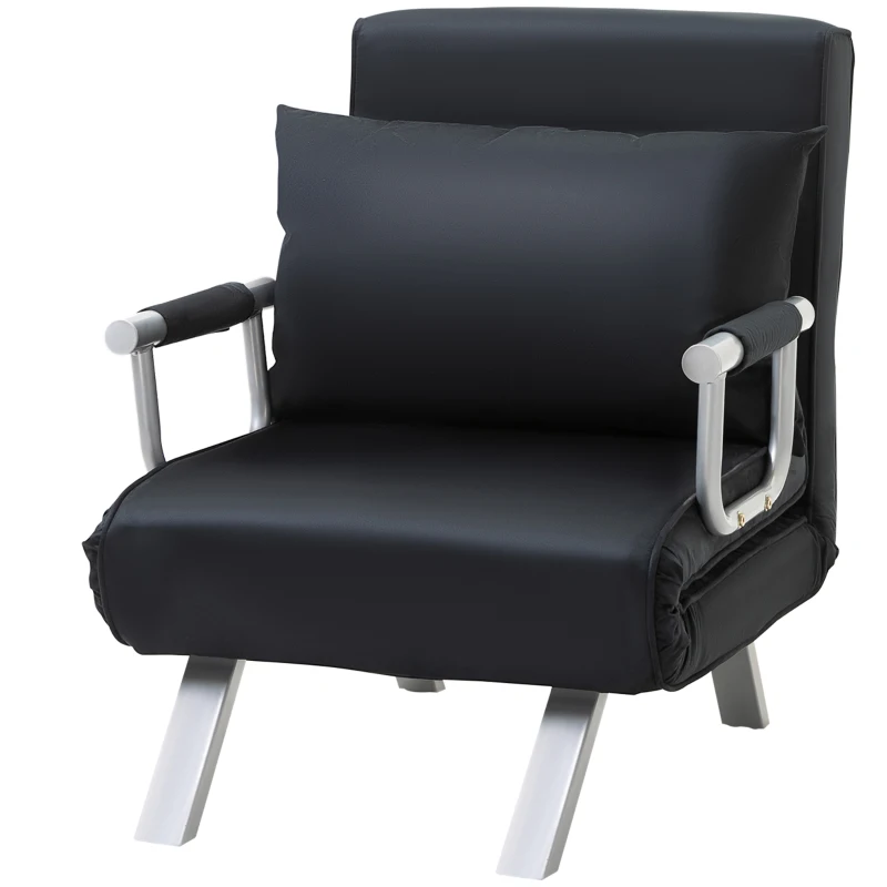 HOMCOM Fauteuil chauffeuse canapé-lit Convertible 1 Place déhoussable Grand Confort Coussin Pieds accoudoirs métal suède Noir