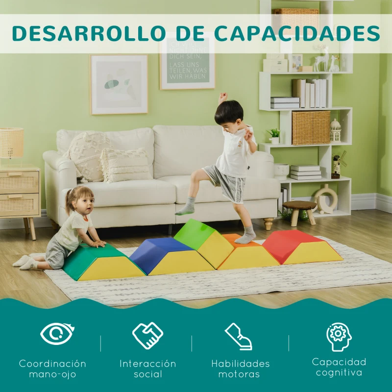 HOMCOM Juego de 5 Bloques de Espuma para Niños de 12-36 Meses Juguetes de Construcción y Aprendizaje 48x19x48 cm Multicolor