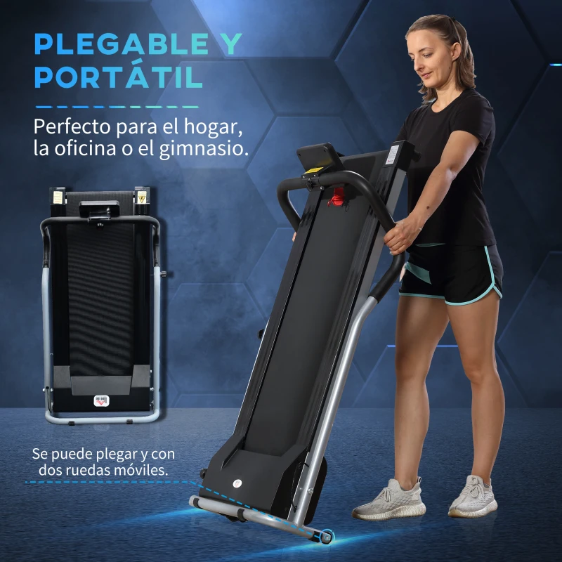 HOMCOM Cinta de Correr Plegable Velocidad de 1-10km/h Cinta de Andar Eléctrica con Pantalla LCD Botón de Emergencia y Carga Máx. 110 kg para Fitness Hogar Oficina 122x62,5x119 cm Plata y Negro