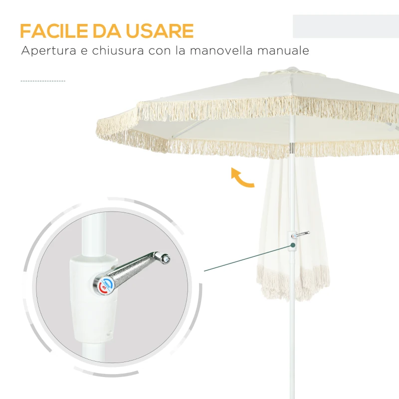Outsunny Ombrellone da Giardino a Manovella Inclinabile e Palo a 2 Sezioni, Poliestere e Metallo, 2.6x2.4 m, Bianco