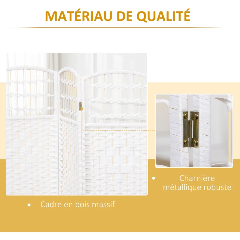 HOMCOM Paravent intérieur en bois séparateur de pièce cloison pliable 4 panneaux 160 x 170 cm blanc