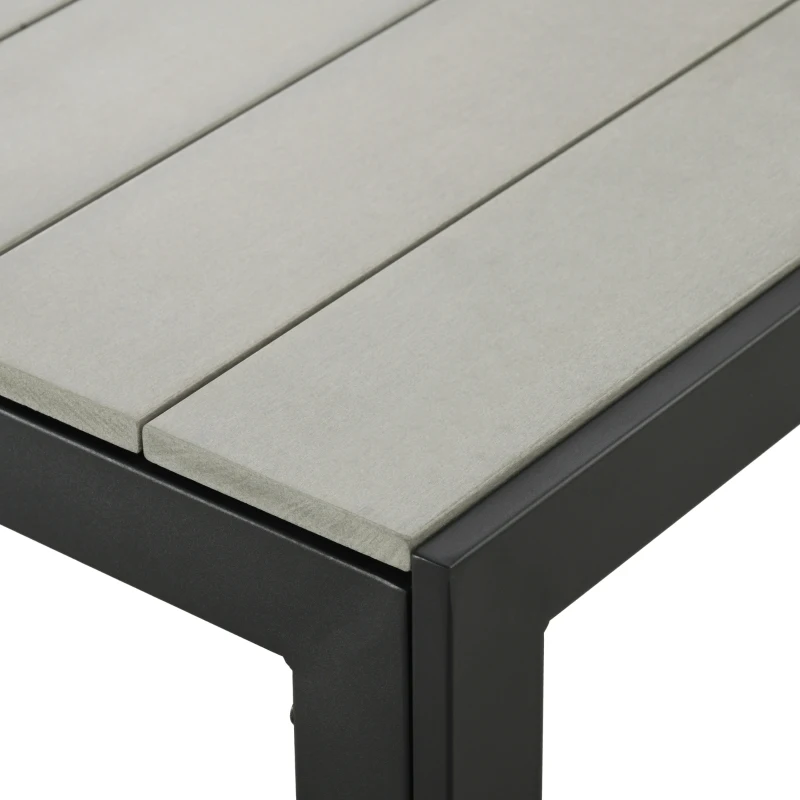 Outsunny Terrassenmöbel-Set, 3-teilig, 2 Bänke & 1 Tisch, Metallrahmen, Holzoptik, Grau