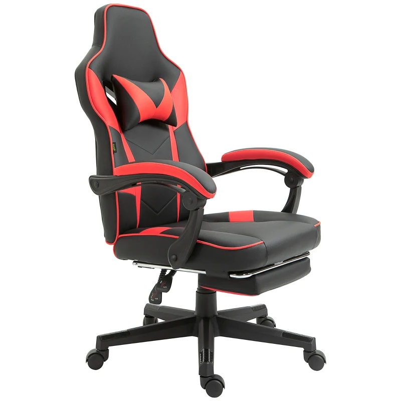 Vinsetto Fauteuil gaming gamer chaise de bureau ergonomique pivotante 360 ° hauteur dossier réglables repos-pieds rétractable 68 x 68 x 126 cm noir rouge