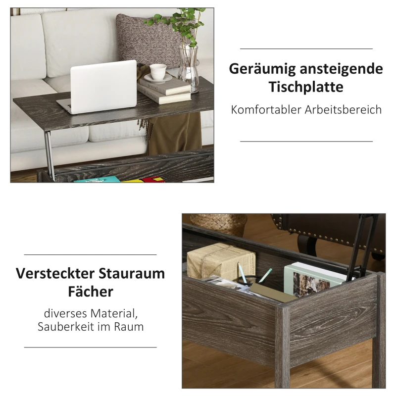 HOMCOM Couchtisch 2-in-1 Design Couchtisch und Esstisch Höhenverstellbar Natur