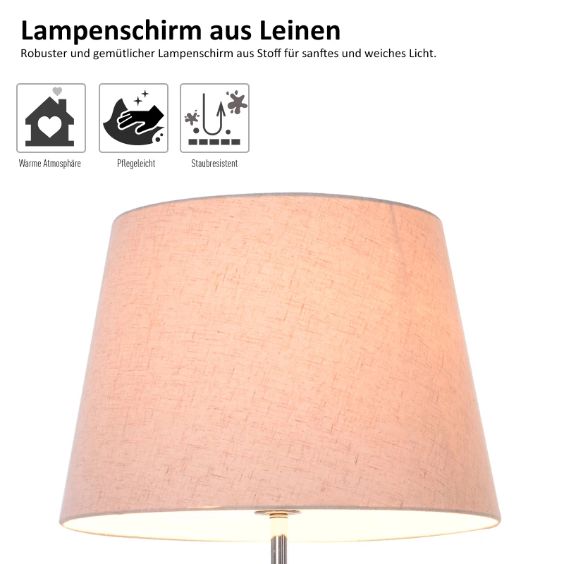 HOMCOM Leuchtständer mit 3 Regalen, Stehlampe, Kiefernholz, Leinen, Metall, Natur, Schwarz, Beige, 40 x 40 x 160 cm
