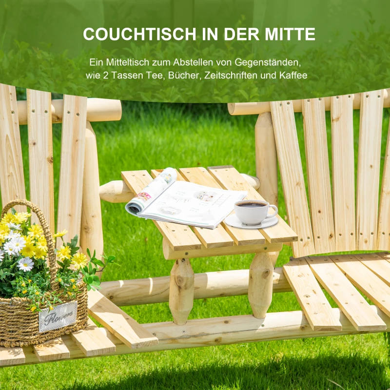 Outsunny Gartenbank-Kombination für 2 Personen, integrierter Tisch, Naturholz, 157 x 88 x 103 cm