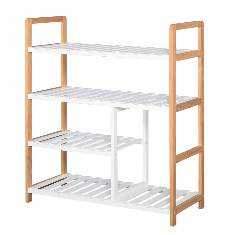HOMCOM Zapatero Multiuso de 4 Niveles Máximo 11 Pares con Compartimento para Botas Altas Estantería de Zapatos Madera Maciza de Pino 68x26x78 cm Blanco