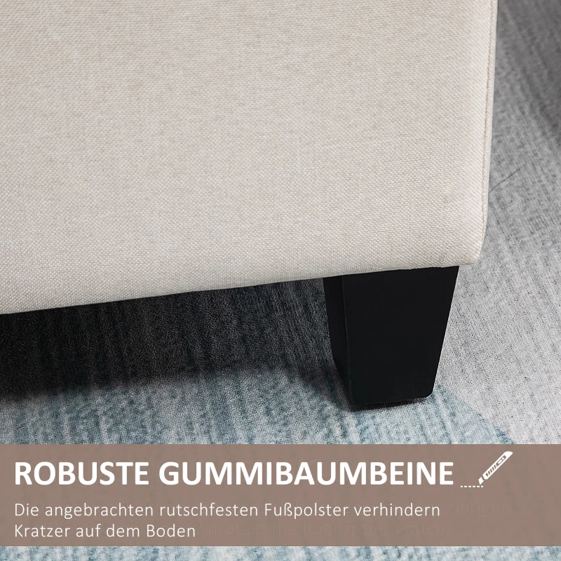 HOMCOM Sitzbank mit Stauraum Polsterbank mit Leinenoptik, Sitztruhe mit Holzbeine, Truhenbank für Wohnzimmer Schlafzimmer Flur 100 x 40 x 44 cm Cremeweiß
