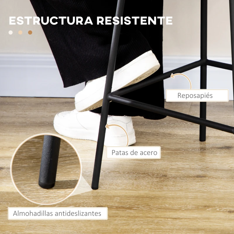 HOMCOM Taburetes Altos de Cocina Juego de 2 con Asiento de Ratán Sintético Taburetes de Bar con Patas de Acero 42,5x52x102 cm Natural