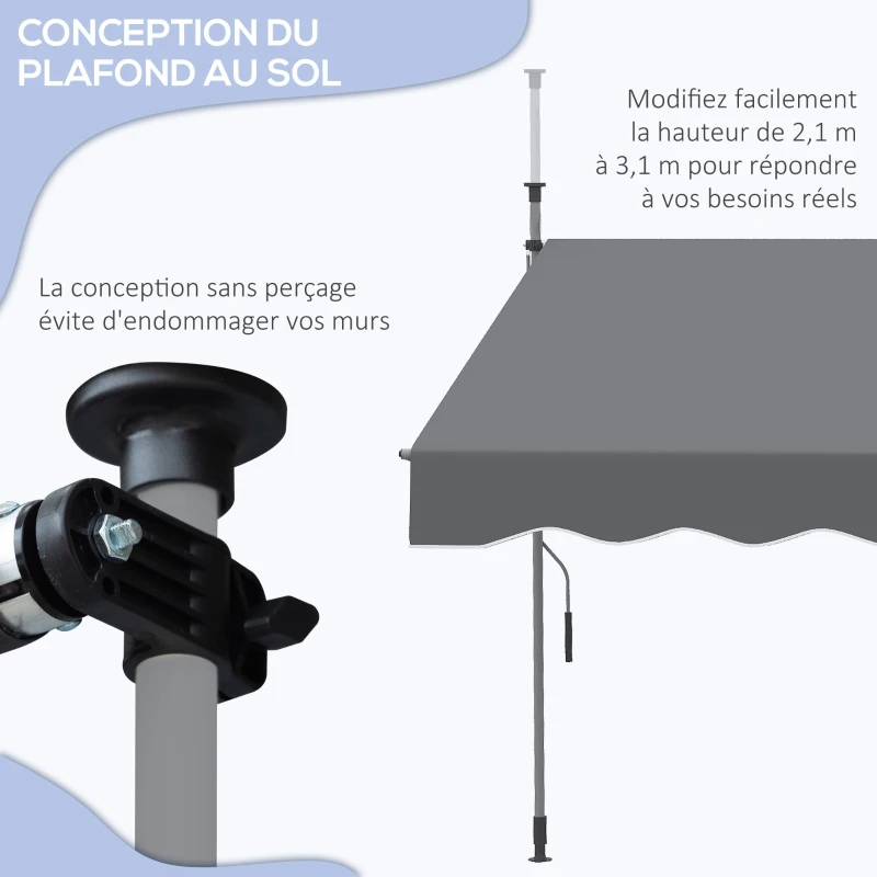 Outsunny Store banne manuel rétractable inclinaison réglable installation rapide  sans trous à percer 2 x 1,5 x 3,1 m