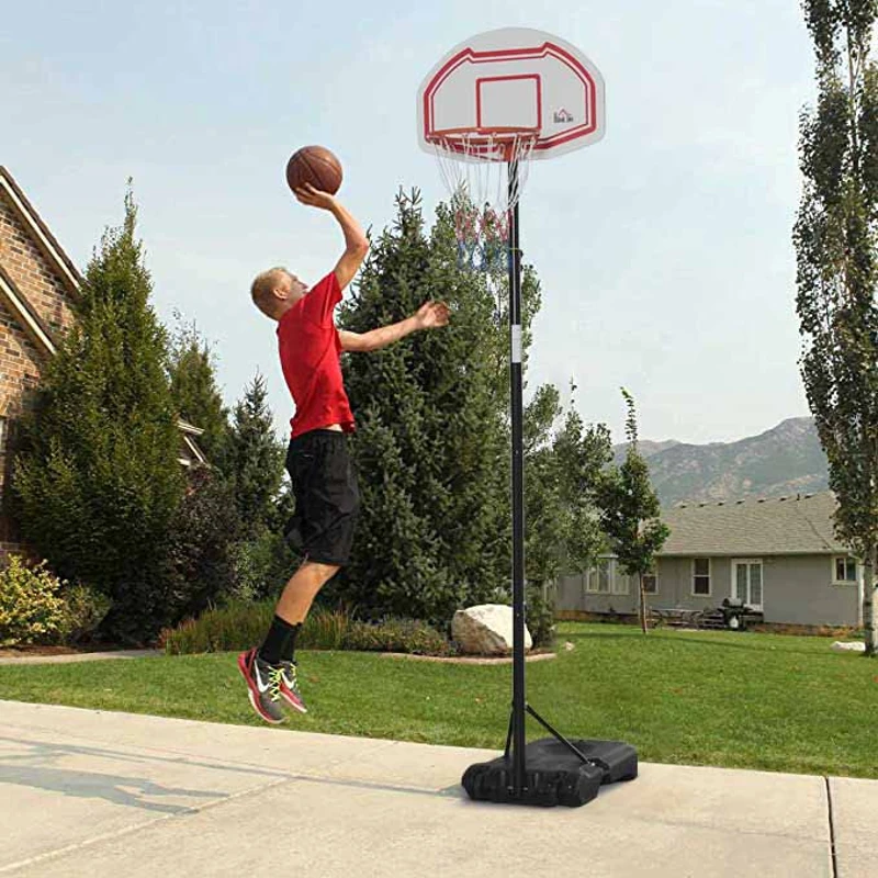 HOMCOM Canestro Basket ad Altezza Regolabile con Base Riempibile e 2 Ruote, in Acciaio, PE e HDPE, 70x45x2 cm