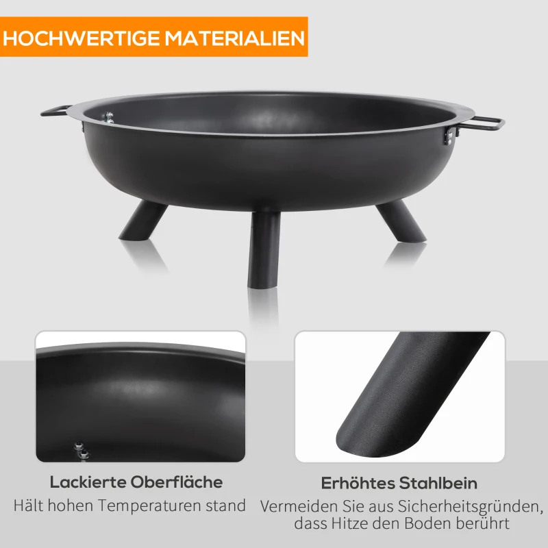 Outsunny Feuerschale mit Schürhaken Feuerkorb rund Feuerstelle für Garten Camping BBQ Stahl Schwarz 79 x 69 x 25,5 cm