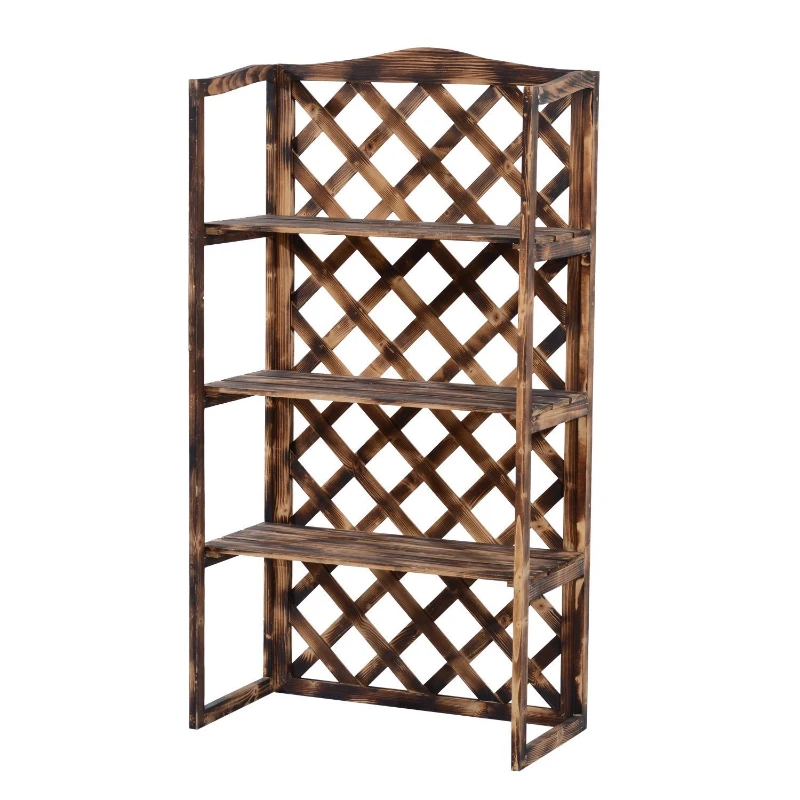 Outsunny Scaffale Porta Piante da Esterno a 3 Ripiani in Legno di Abete, Portavasi da Interno ed Esterno, Fioriera da Balcone, 80x40x148cm