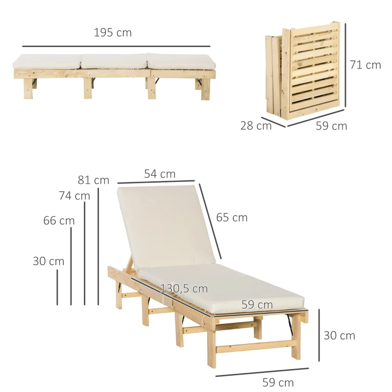 Outsunny Bain de soleil transat pour jardin avec matelas rembourré - dossier réglable 4 positions - pliable - dim. 195L x 59l x 30H cm