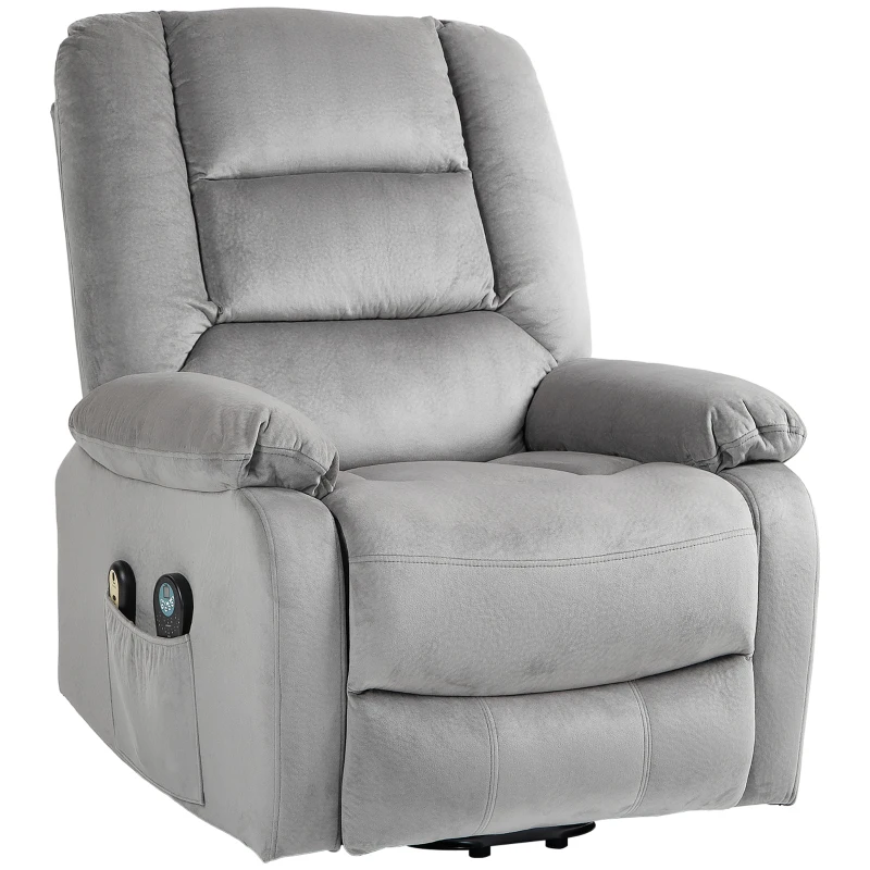 HOMCOM Velvet-Feel Electric Lift-and-Recline Massage Armchair, with Remote - Grey