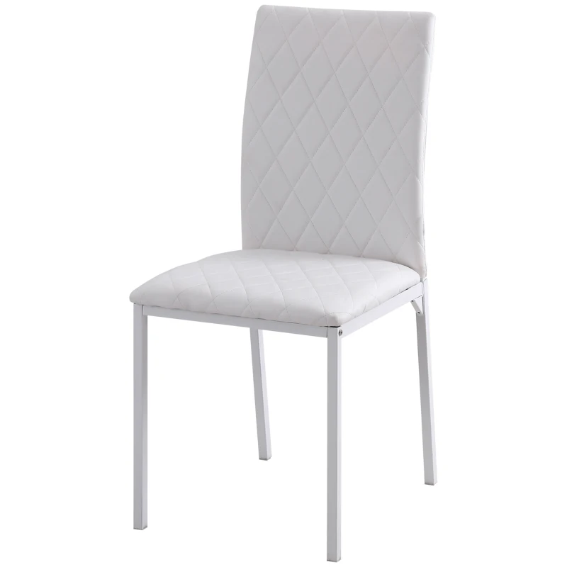 HOMCOM Set 4 Sedie Imbottite per Sala da Pranzo con Rivestimento in Similpelle, 41x50x91cm - Bianco