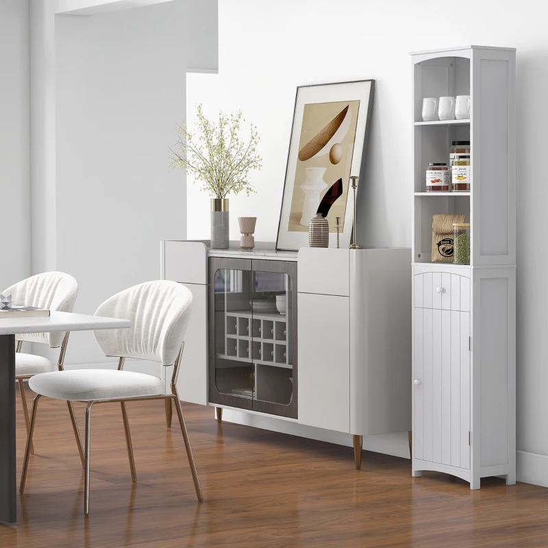 HOMCOM Mobiletto a Colonna Bagno Salvaspazio in MDF Bianco, Armadietto Bagno Multifunzione per Camera con 3 Ripiani 34x24x170cm